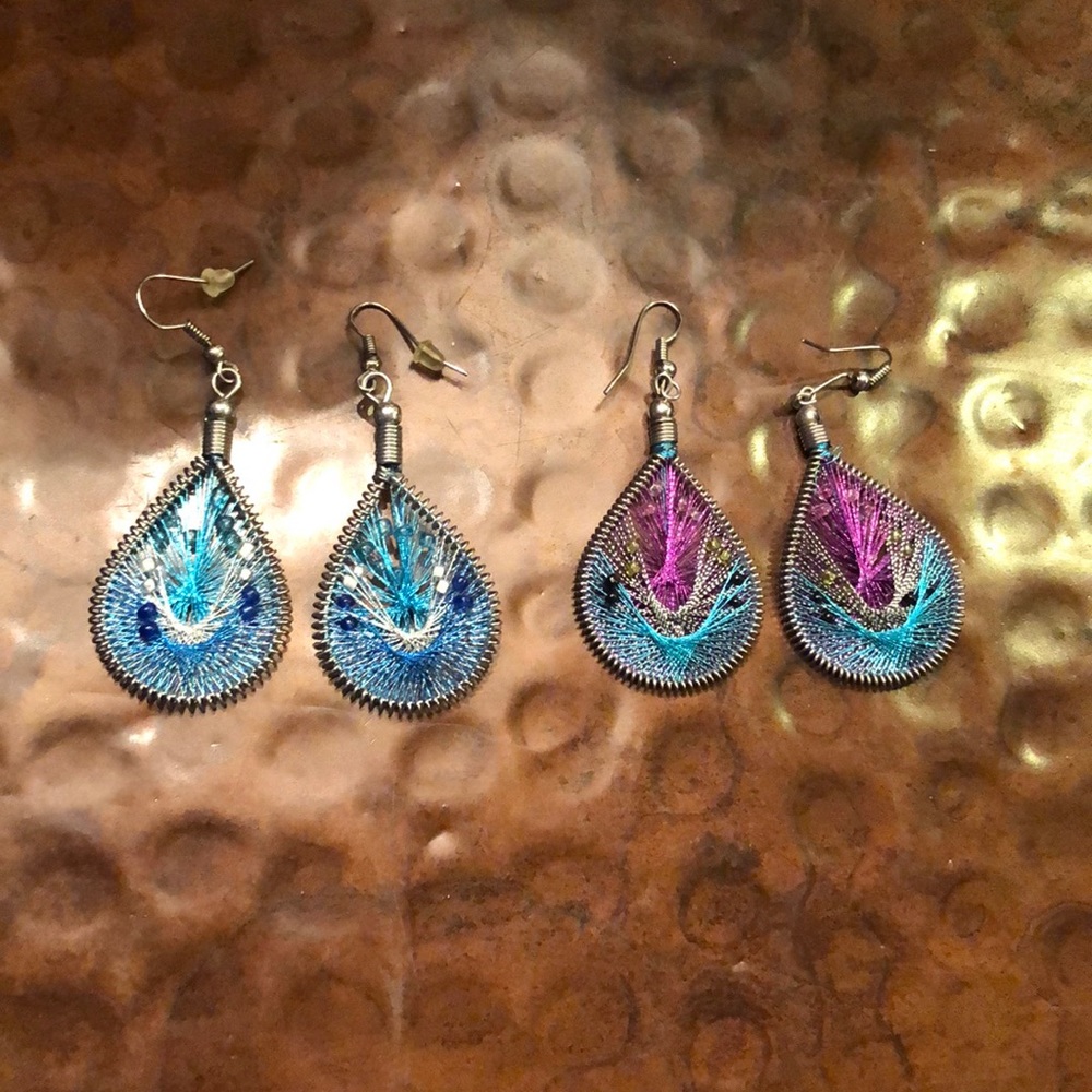 Colorful woven drop earrings set (2 pairs) - Picture 6 of 8